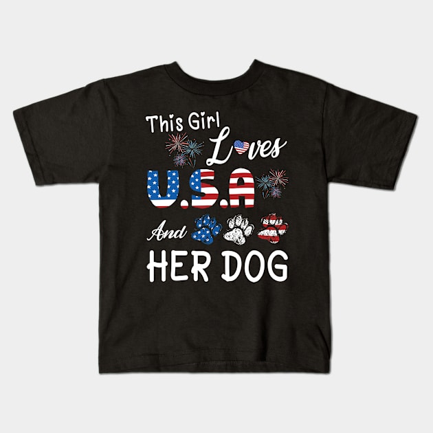 This Girl Loves USA And Her Dog Happy Father Parent July 4th Day Nana Mom Aunt Sister Wife Daughter Kids T-Shirt by Cowan79